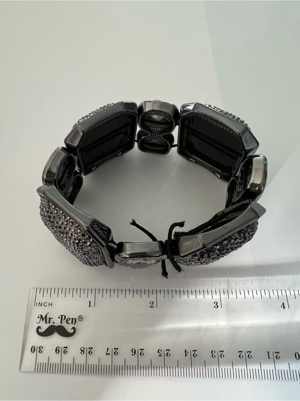 Chunky Geometric Gunmetal & Silver Rhinestone Statement Stretch Bracelet